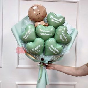 Букет из шаров в оливковом цвете на выписку