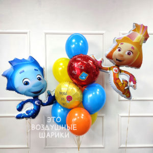 Набор шаров на 1 сентября с Фиксиками Симка и Нолик полная композиция Фольгированная фигурка Фиксика Симки оранжевого цвета на подставке Фольгированная фигурка Фиксика Нолика голубого цвета на подставке Шар Круг 46 см с индивидуальной надписью с днём знаний крупно Латексные шары 8 штук в школьных цветах красный синий белый Грузы ручной работы 3 шт и транспортные пакеты 2 шт в комплекте