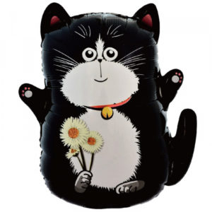 Фигура Кот черный с букетом ромашек (25"/64 см) ВЗ