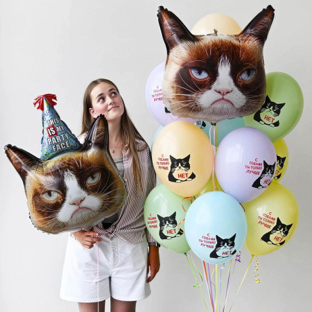 Шар (14"/35 см) Кот сердитый