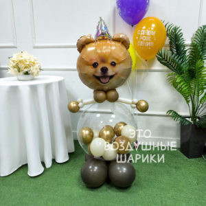 Фигурка из шаров собачка в колпаке с мини шариками