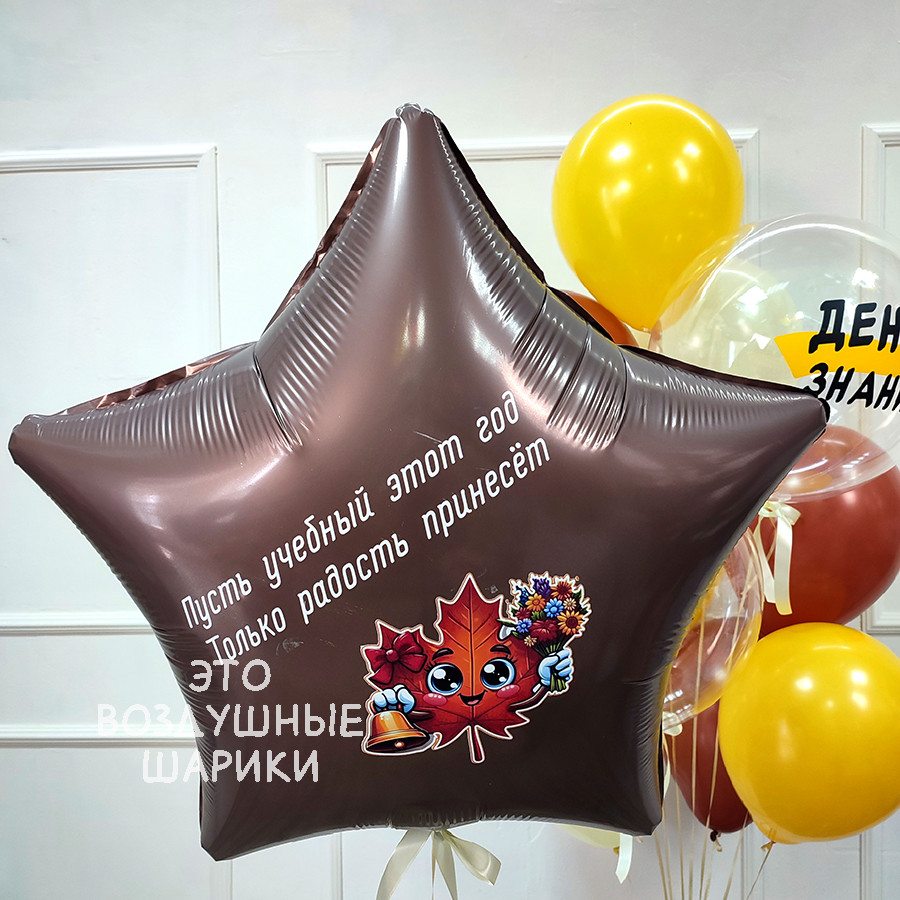 Фигура звезда с надписью "Осенний листочек" 1. Фольгированная звезда с надписью 1 Сентября в Перми. 2. Гелиевый шар звезда на День знаний. 3. Воздушный шар 1 Сентября с доставкой по Перми. 4. Фольгированная звезда для школьной линейки. 5. Купить шар звезда 1 Сентября в Перми. 6. Шар с надписью 1 Сентября для первоклассника. 7. Фольгированная звезда для школьной фотозоны. 8. Воздушный шар День знаний с гелием в Перми.
